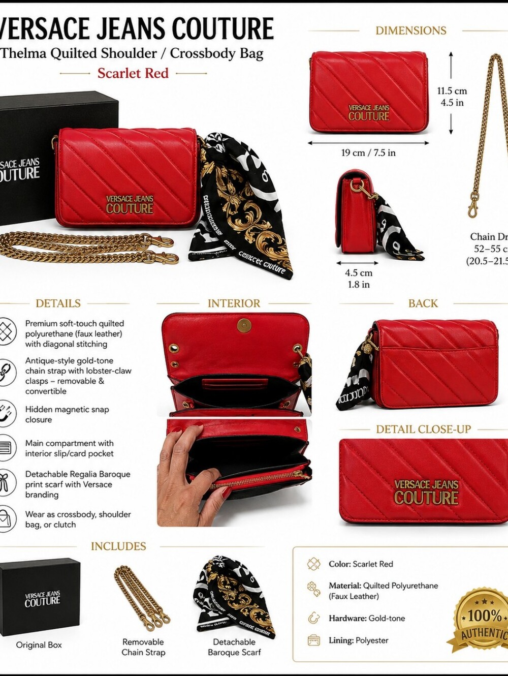 BNWT Versace Jeans Couture Thelma Quilted Crossbody/Shoulder Bag